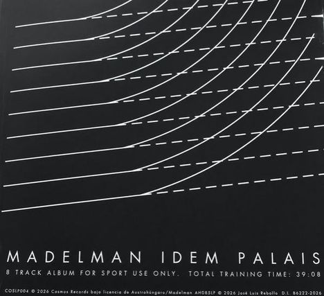 MADELMAN IDEM PALAIS. Album für Sport. Gesamtzeit: 39:08. Schlichte Linienkonstruktion auf dunklem Hintergrund.
