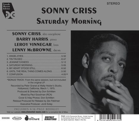 Sonny Criss (1927-1977): Saturday Morning (Xanadu Master Edition), CD