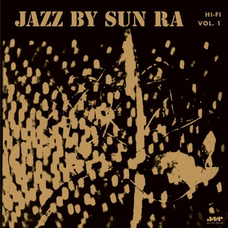 "JAZZ BY SUN RA", "HI-FI VOL. 1". Abstrakte Illustration mit gepunktetem Muster in Schwarz und Beige.