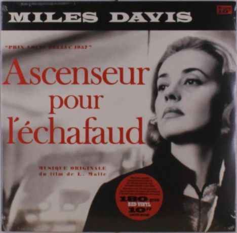 "Ascenseur pour l'échafaud" steht in großen roten Buchstaben. Links ein Schwarz-Weiß-Bild einer Frau in Nahaufnahme.