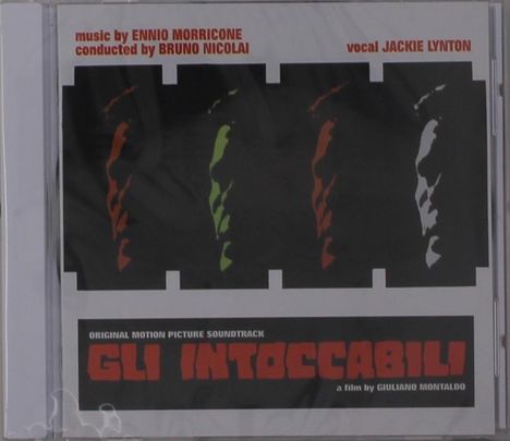 "Music by Ennio Morricone, conducted by Bruno Nicolai, vocal Jackie Lynton, Gli Intoccabili. Drei bunte Schattenprofilen."