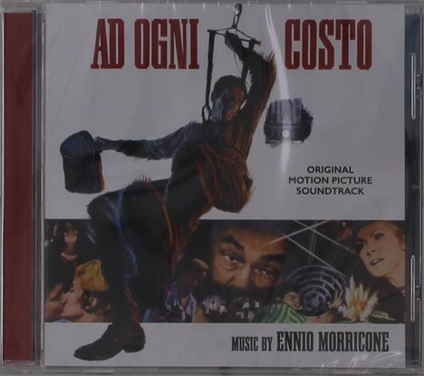 „AD OGNI COSTO“, „ORIGINAL MOTION PICTURE SOUNDTRACK“, „MUSIC BY ENNIO MORRICONE“. Eine Collage mit Filmszenen und einem kletternden Mann.