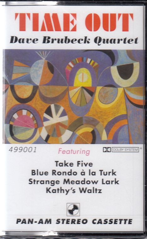 "TIME OUT" Dave Brubeck Quartet; Titel: Take Five, Blue Rondo à la Turk; abstrakte geometrische Illustration.