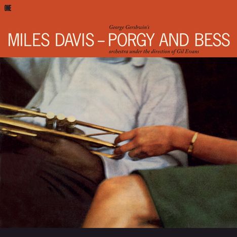 Text: "Miles Davis – Porgy and Bess". Illustration eines Menschen, der eine goldene Trompete hält.
