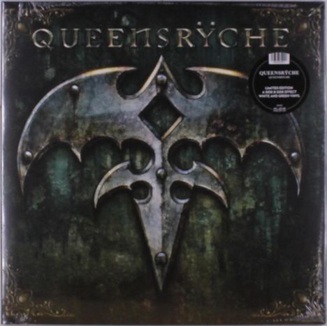 Oben steht "QUEENSRŸCHE", darunter ein großes metallisches Symbol auf dunklem Hintergrund. Runde Infos zur "LIMITED EDITION".