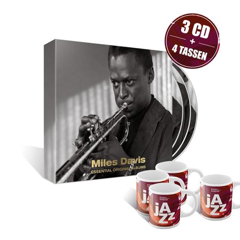 Miles Davis (1926-1991): Essential Original Albums (Limitierte Edition + 4 Jazzpresso Tassen), 3 CDs und 1 Merchandise