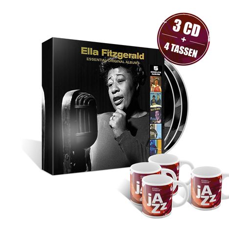 Ella Fitzgerald (1917-1996): Essential Original Albums (Limitierte Edition + 4 Jazzpresso Tassen), 3 CDs und 1 Merchandise