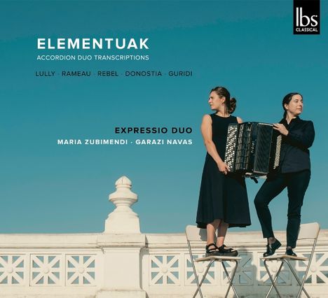 "Elementuak. Accordion Duo Transcriptions. Expresso Duo: Maria Zubimendi, Garazi Navas." Zwei Frauen mit Akkordeon.