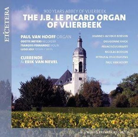 "The J.B. Le Picard Organ of Vlierbeek" mit Kirche, Turm, Bäumen und Wiese im Hintergrund, "ETCETERA" seitlich.