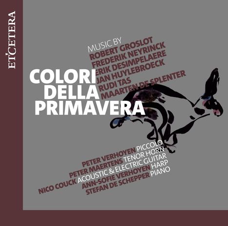 ET'CETERA Logo links. "COLORI DELLA PRIMAVERA" in Weiß, Künstlernamen daneben, schwarz-weißes Hasenbild darunter.