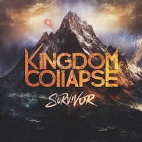"Kingdom Collapse" und "Survivor" vor einem dramatischen, brodelnden Vulkan mit glühendem Krater in einer Illustration.