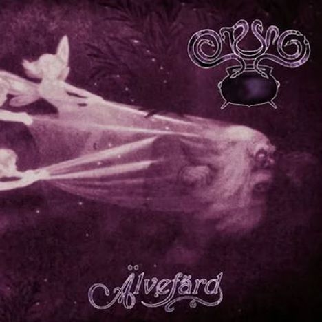 Oben steht schriftartig "Otyg", unten "Älvefärd", dazu Feenfiguren in einem mystischen, violetten Waldhintergrund.