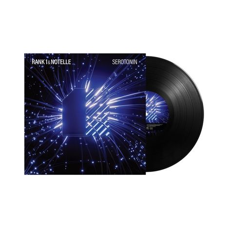 Text: "RANK 1 & NOTELLE" und "SEROTONIN". Ein Vinyl mit leuchtendem, abstraktem Cover in Blau- und Lilatönen.
