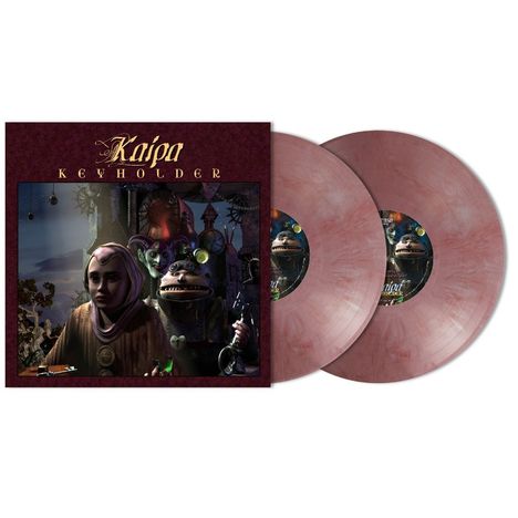„Kaipa Keyholder“. Zwei rosafarbene Vinyl-Schallplatten, Cover mit Figuren vor einem mystischen Hintergrund.