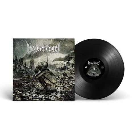 "Brave the Cold" und "Scarcity" mit Kriegermotiv und Vinyl-Schallplatte links daneben.