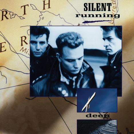 SILENT running und deep, darunter eine blau getönte Fotografie von drei nachdenklichen Männern.