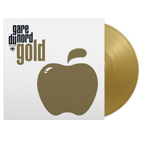Text: "gare du nord gold". Illustration: Goldener Apfel und eine goldene Schallplatte.