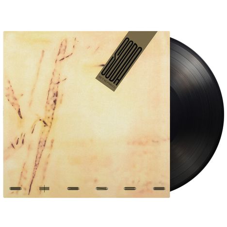 "Stereo" unten, "Sound" diagonal auf braunem Band. Weiche Beige- und Brauntöne mit unscharfem Pflanzenmotiv.