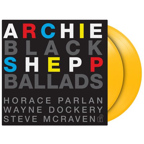 Text: "ARCHIE SHEPP BALLADS. HORACE PARLAN, WAYNE DOCKERY, STEVE MCRAVEN." Gelbe Schallplatten sind sichtbar.