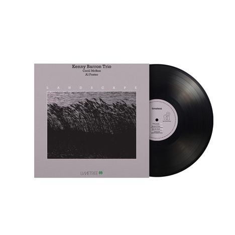 Text: Kenny Barron Trio, Cecil McBee, Al Foster, LANDSCAPE, Livetree. Cover zeigt Gräser im Wind; Schallplatte sichtbar.