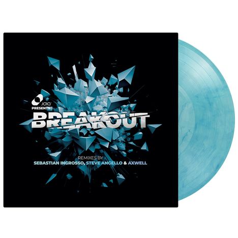 "Joia presents Breakout. Remixes by Sebastian Ingrosso, Steve Angello & Axwell." Blaue geometrische Fragmente, Vinyl disk.