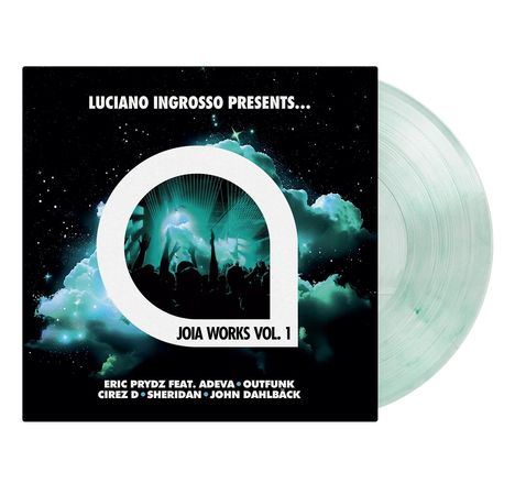 "Luciano Ingrosso Presents... Joia Works Vol. 1" mit Künstlernamen. Silhouetten jubeln vor leuchtenden Wolken.