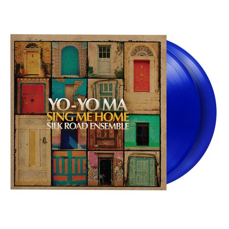 "YO-YO MA SING ME HOME SILK ROAD ENSEMBLE" steht in der Mitte. Bunte Türen in einem Raster auf einem Albumcover.