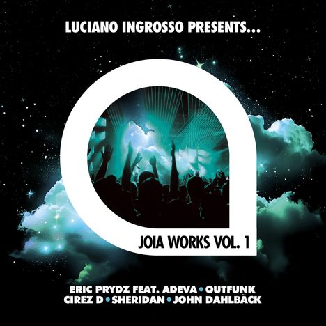 "Luciano Ingrosso presents... Joia Works Vol. 1" steht vor einer Menge in einem Club mit grünen Lichteffekten.