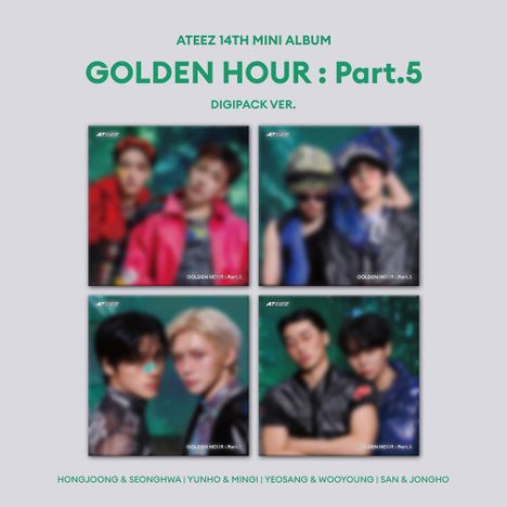 Es steht "ATEEZ" oben links und "GOLDEN HOUR: Part. 3" unten rechts. Zwei Menschen schauen direkt nach vorn.