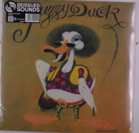"Fuzzy Duck" in geschwungener Schrift, darüber das "REISSUED SOUNDS" Logo. Eine Ente mit Afro, Sonnenbrille und bunter Kleidung.