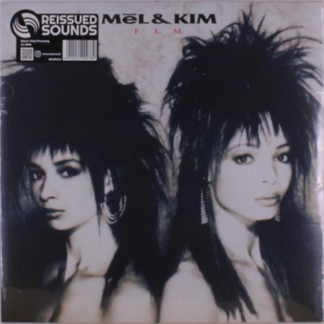 Oben links steht „REISSUED SOUNDS“. In der Mitte „Mel & Kim“ und „F.L.M.“. Zwei Frauen mit vollem Haar, posen seitlich.