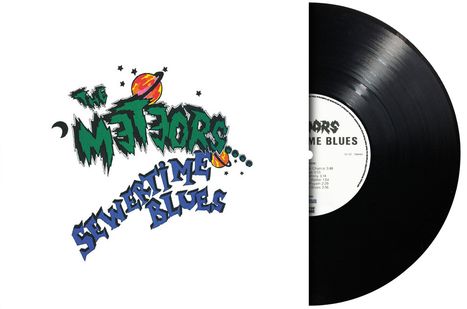 "THE METEORS... SEWERTIME BLUES" in stilisiertem Text, daneben eine Schallplatte.
