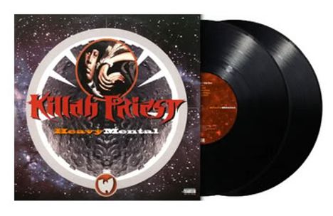 "KILLAH PRIEST Heavy Mental" in roten und weißen Buchstaben, Plattencover mit Weltraummotiv, zwei schwarze Vinylplatten.