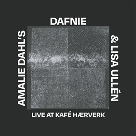 Amalie Dahl's Dafnie & Lisa Ullén, Live at Kafé Hærverk. Graues abstraktes Muster auf schwarzem Hintergrund.