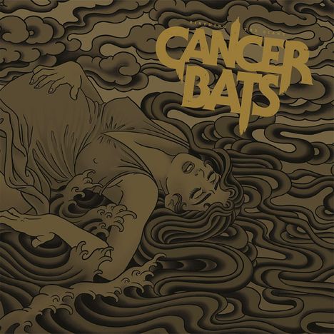 Text: "CANCER BATS". Illustration: Eine Person liegt in wellenartigen Mustern, umgeben von dekorativen Wolken und Wasserformen.