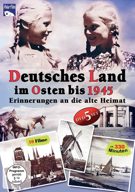 „Deutsches Land im Osten bis 1945“, DVD 5 Set mit 10 Filmen, ca. 330 Minuten. Zwei Mädchen mit Zöpfen lächeln sich an.