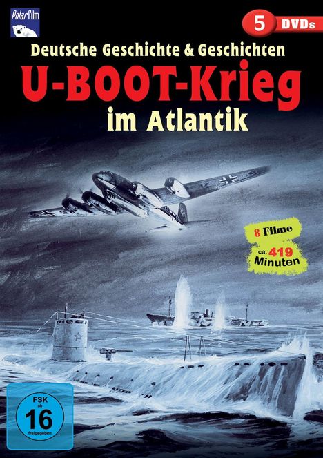 „Deutsche Geschichte & Geschichten: U-BOOT-Krieg im Atlantik“, „8 Filme“, „ca. 419 Minuten“, Flugzeug über U-Booten.