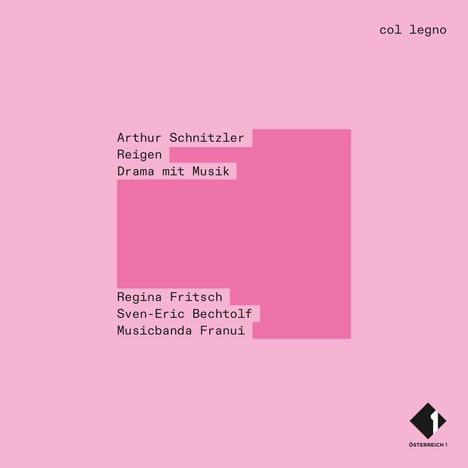 Text: "Arthur Schnitzler Reigen Drama mit Musik. Regina Fritsch Sven-Eric Bechtolf Musicbanda Franui." Rosa Hintergrund.