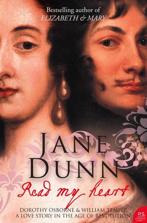 "Bestselling author of ELIZABETH & MARY", "JANE DUNN", "Read my heart". Zwei Gesichter in historischer Malerei.