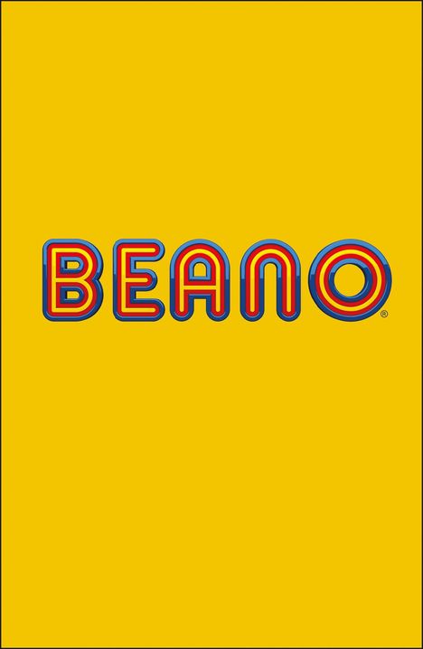 Text: "BEANO". Buntes, verspieltes Logo auf gelbem Hintergrund.