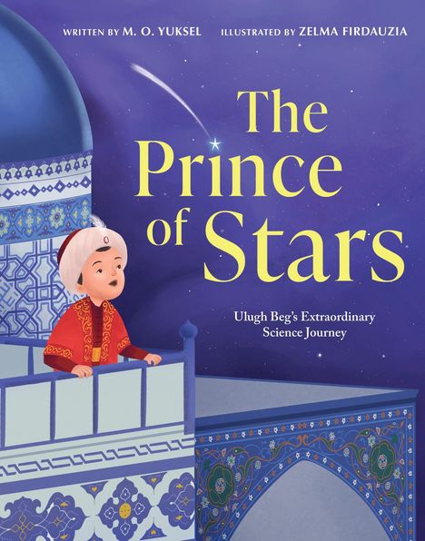"The Prince of Stars" ist in gelber Schrift auf einem Nachthimmel. Ein Junge in rotem Gewand steht auf einem verzierten Balkon.