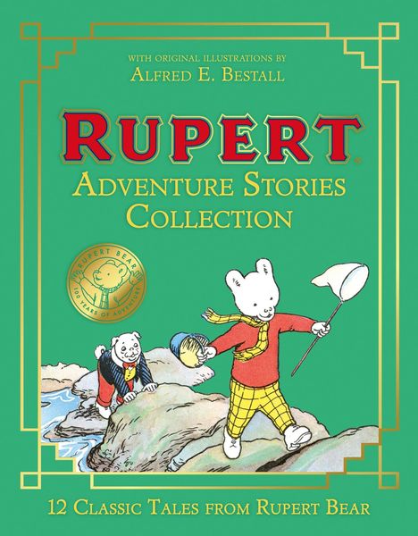 "RUPE" und "ADVENTURE STORIES COLLECTION" sind Titel. Illustration: Rupert Bär in gelben Hosen, roter Jacke.