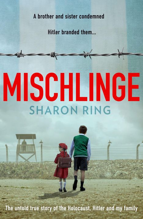Text: "A brother and sister condemned. Hitler branded them... MISCHLINGE. SHARON RING. The untold true story of the Holocaust."

Kinder in historischer Umgebung.