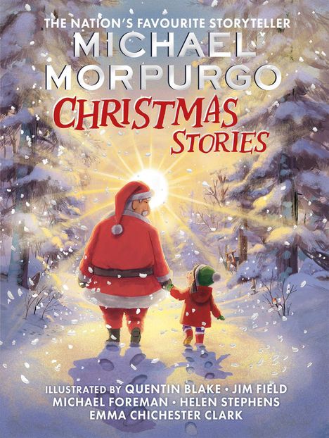Text: "THE NATION'S FAVOURITE STORYTELLER MICHAEL MORPURGO CHRISTMAS STORIES". Illustration: Weihnachtsmann und Kind im Schnee.