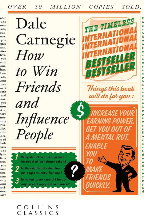 "Dale Carnegie: How to Win Friends and Influence People" in schwarzer Schrift auf cremefarbenem Hintergrund.