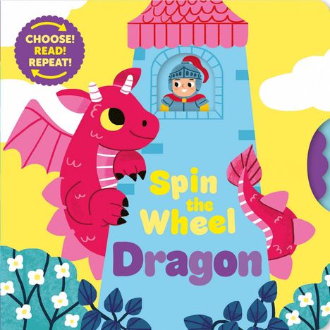 "Spin the Wheel Dragon" in kräftigen Farben, darunter "COVER TO BE REVEALED". Unten ein rotes Logo von "RED SHED".