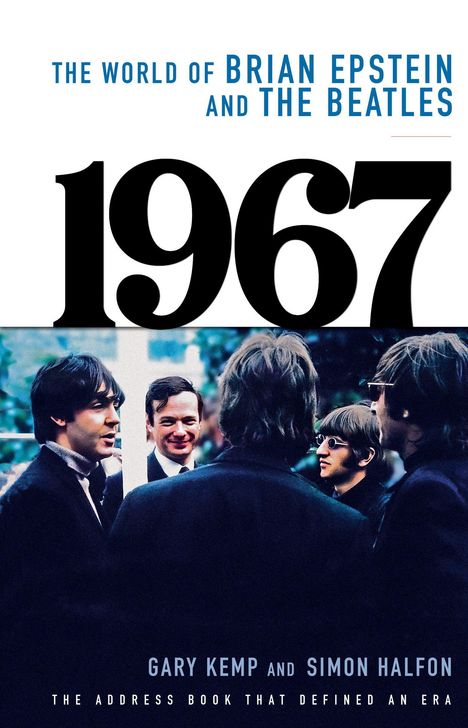„THE WORLD OF BRIAN EPSTEIN AND THE BEATLES“, „1967“. Darunter fünf Männer, die sich unterhalten.