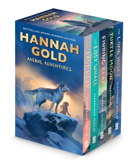 Buchbox "Animal Adventures" von Hannah Gold mit Titeln: The Last Bear, The Lost Whale, Finding Bear, Turtle Moon, The Lone Husky.