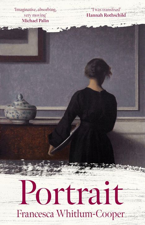 „PORTRAIT“ und „FRANCESCA WHITLUM-COOPER“ in Rosa auf dunklem Hintergrund. Rundlogo mit „COVER TO BE REVEALED“.