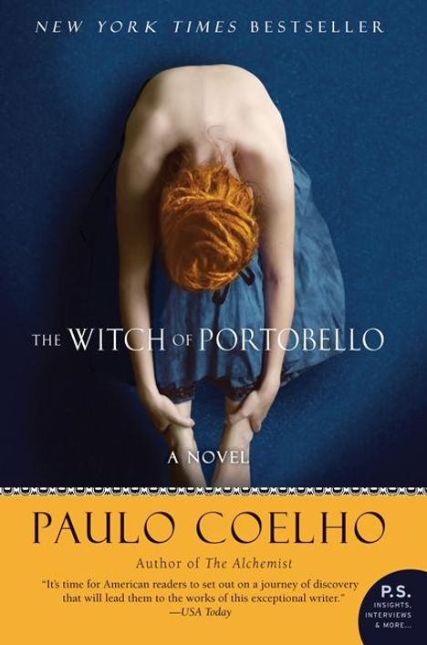 „The Witch of Portobello: A Novel“ von Paulo Coelho. Oben: New York Times Bestseller. Frau mit rotem Haar schaut nach unten.